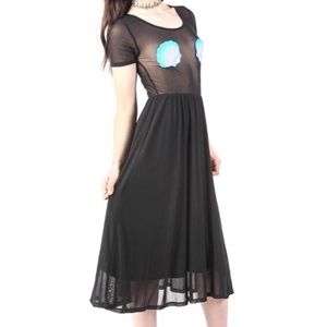 Iron Fist Mermaid for Life Seashell Mesh Midi Dress | Black A-Line NWT S